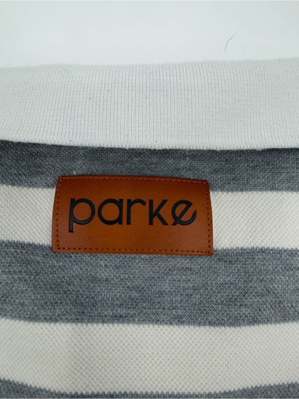 Parke by Chelsea Parke Sweat Rugby Striped Polo Shirt Gray L/XL - Picture 4 of 7